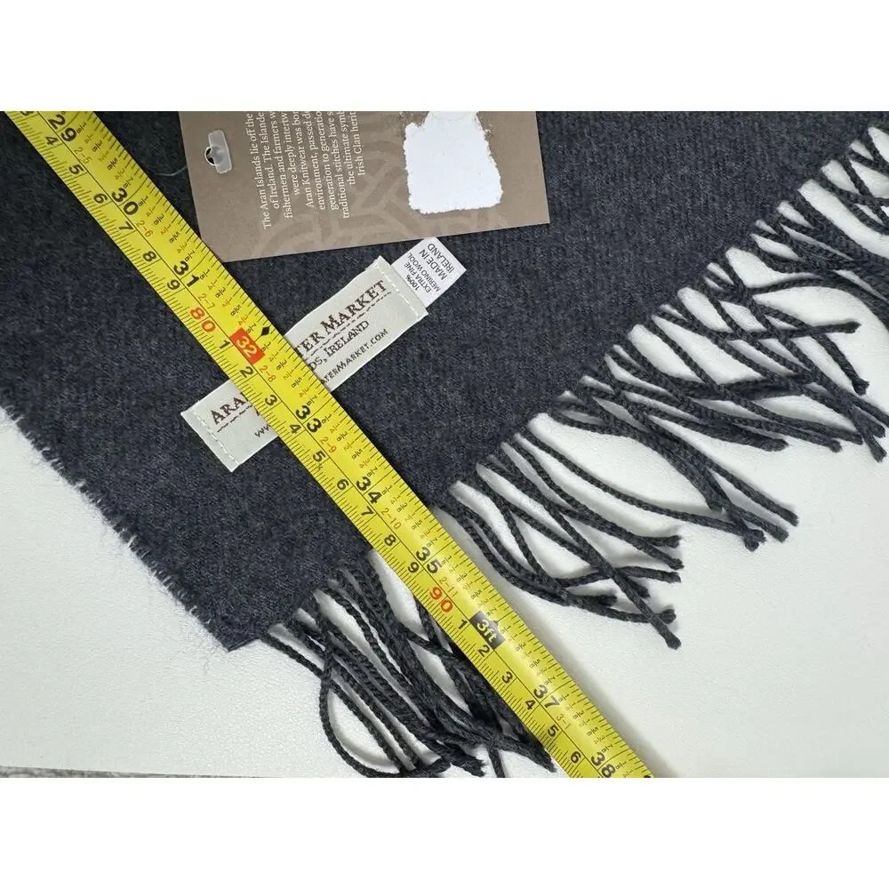 Irish 100% Wool Scarf Gray Aran Sweater Market Ireland Extrafine Merino 75